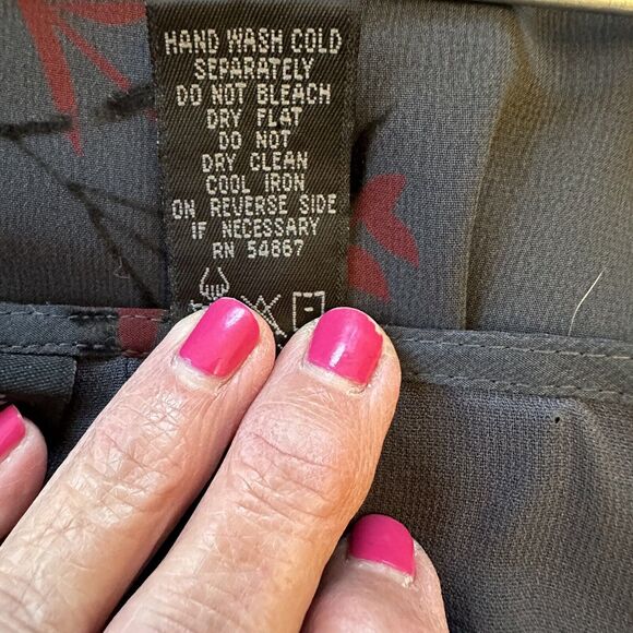 Express Women's Long Gray Maxi 37" - Burgundy/Black Flowers Back Slit SZ 7/8 - Picture 9 of 9